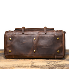 Dark brown men's gym bag, shoe compartment detail