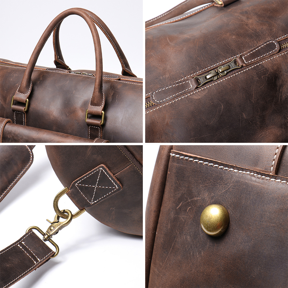 Dark brown men's gym bag, back view