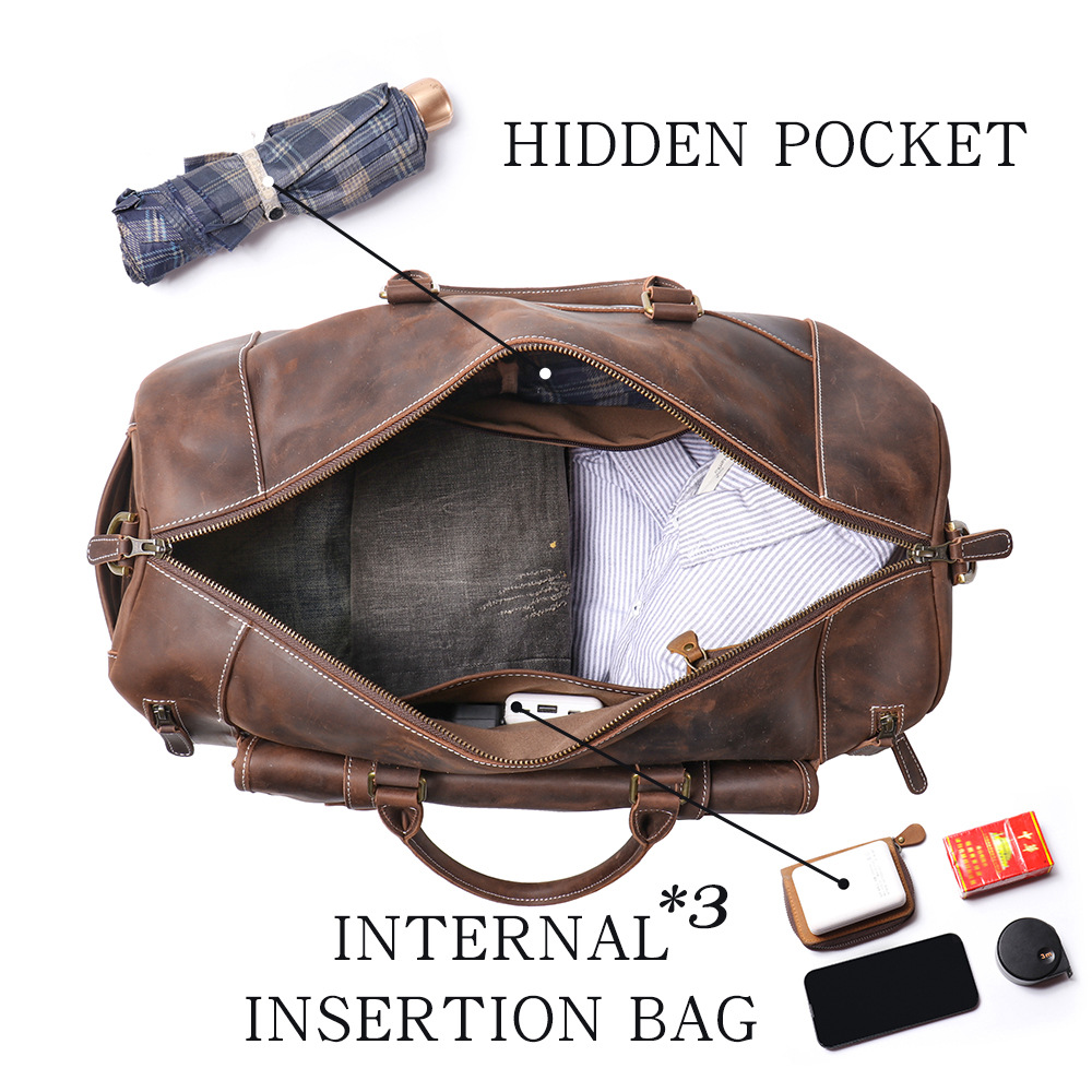 Dark brown men's gym bag, hardware detail
