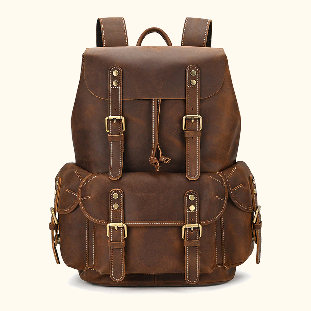 Vintage brown men's leather knapsack