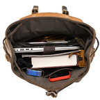 Brown men's leather knapsack, side view