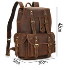 Brown men's leather knapsack, drawstring detail
