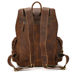 Brown men's leather knapsack, front pocket detail