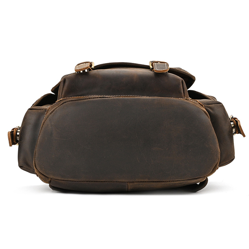 Vintage dark brown men's leather knapsack