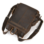 Dark brown men's leather knapsack, side view