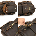 Dark brown men's leather knapsack, strap detail