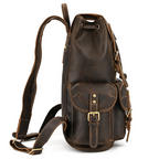 Dark brown men's leather knapsack, back panel detail