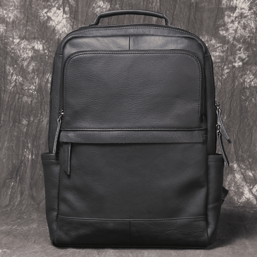 Vintage black men's leather laptop backpack