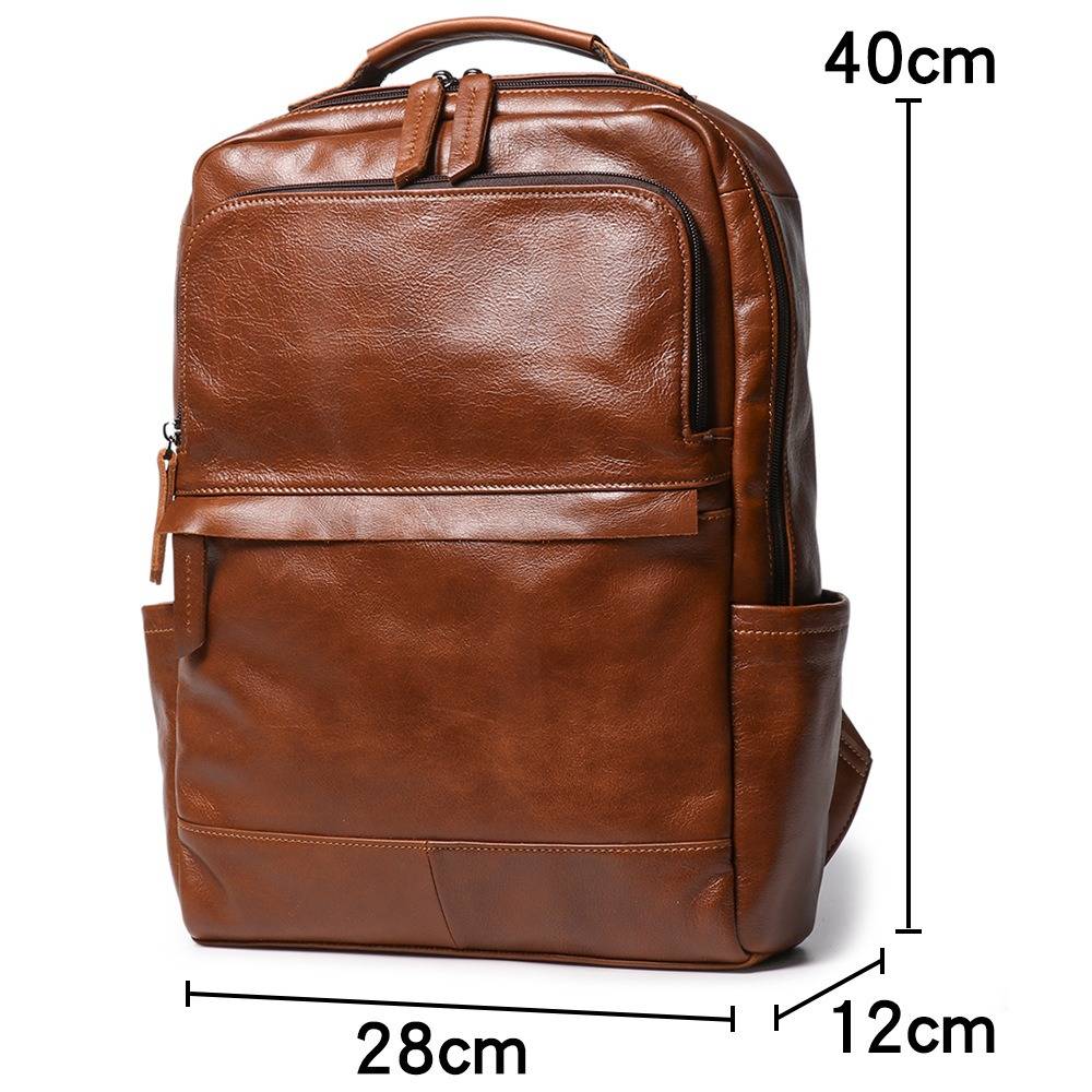 Brown men's laptop backpack, back view