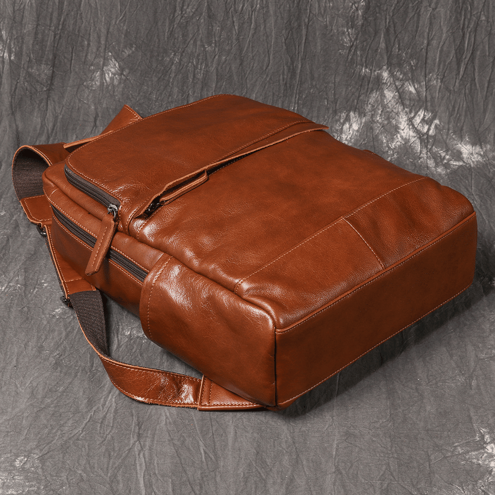 Brown men's laptop backpack, another angle