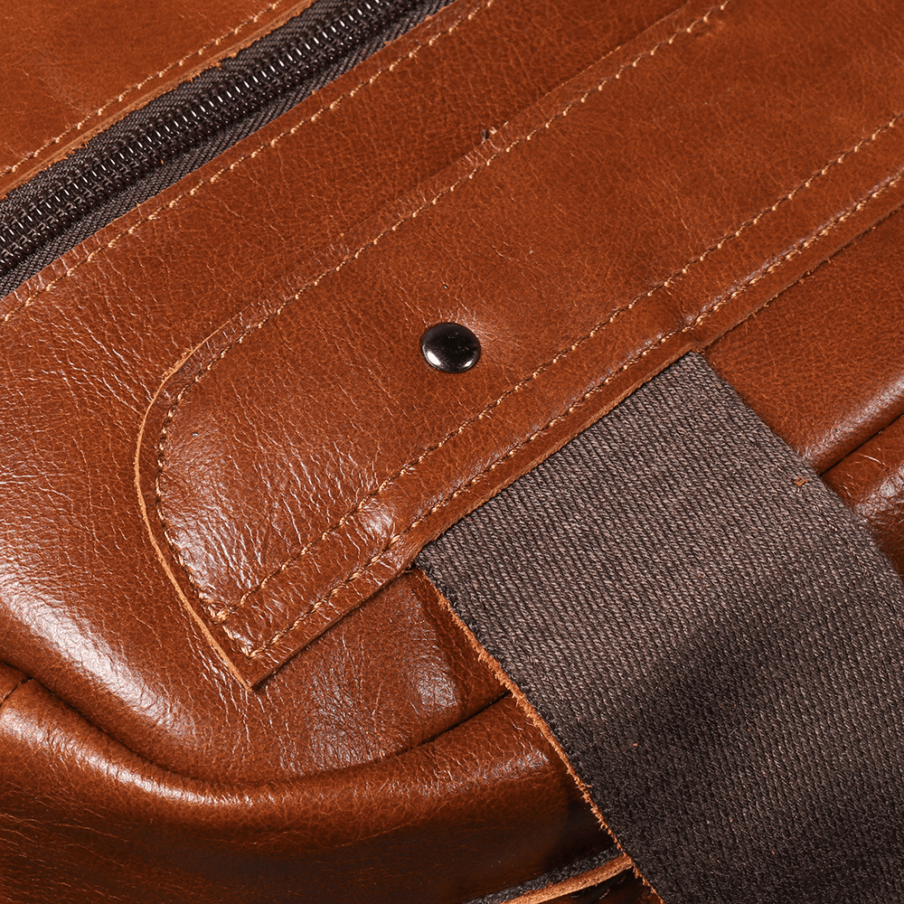 Brown men's laptop backpack, flat lay
