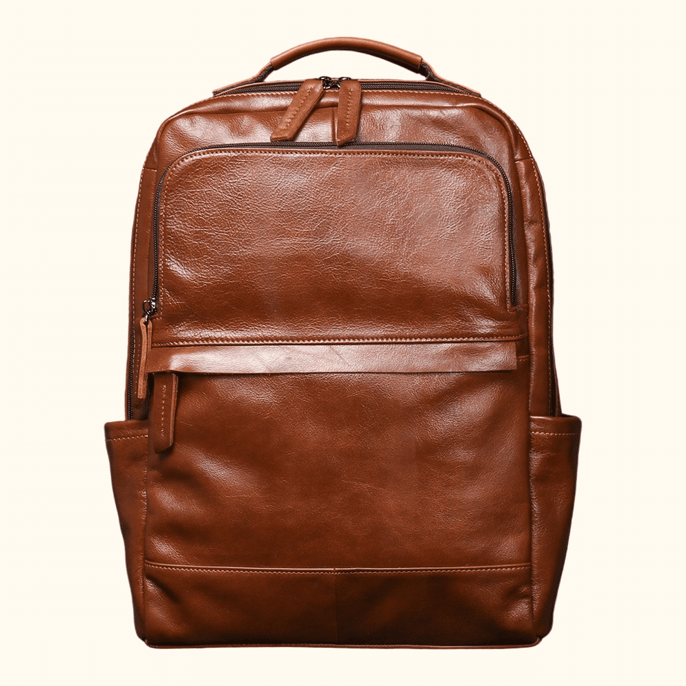 Vintage brown men's leather laptop backpack