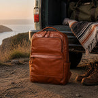 Brown men's laptop backpack, interior view