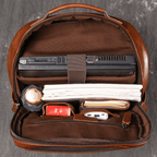 Brown men's laptop backpack, hardware detail