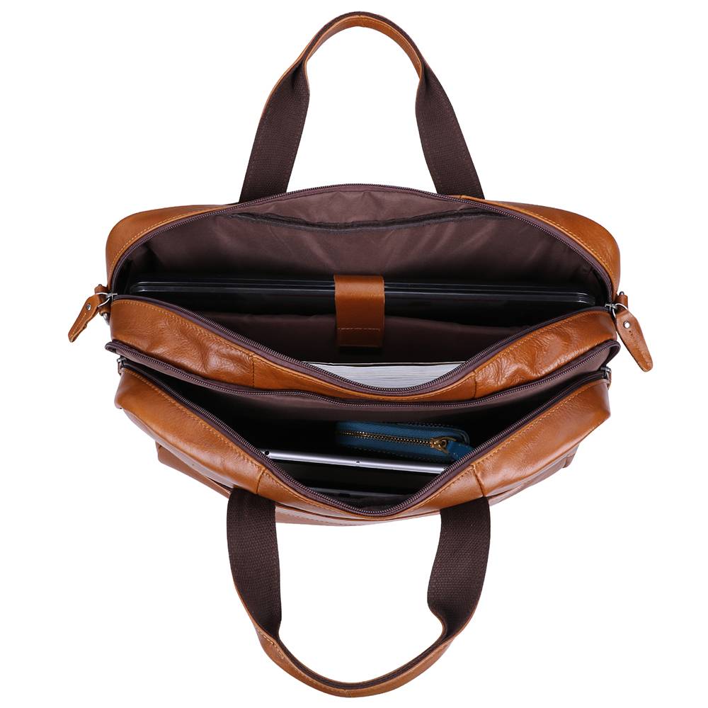 Brown men's laptop bag, hardware detail