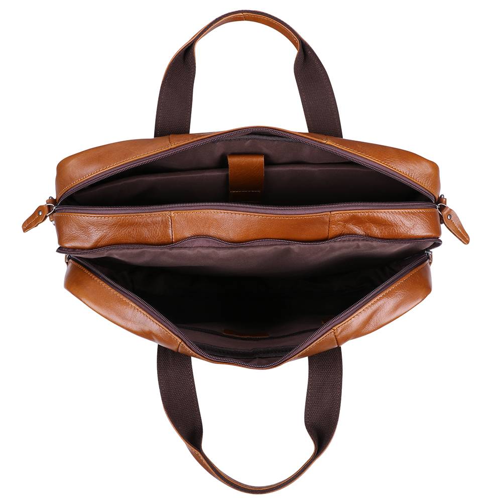 Brown men's laptop bag, flat lay