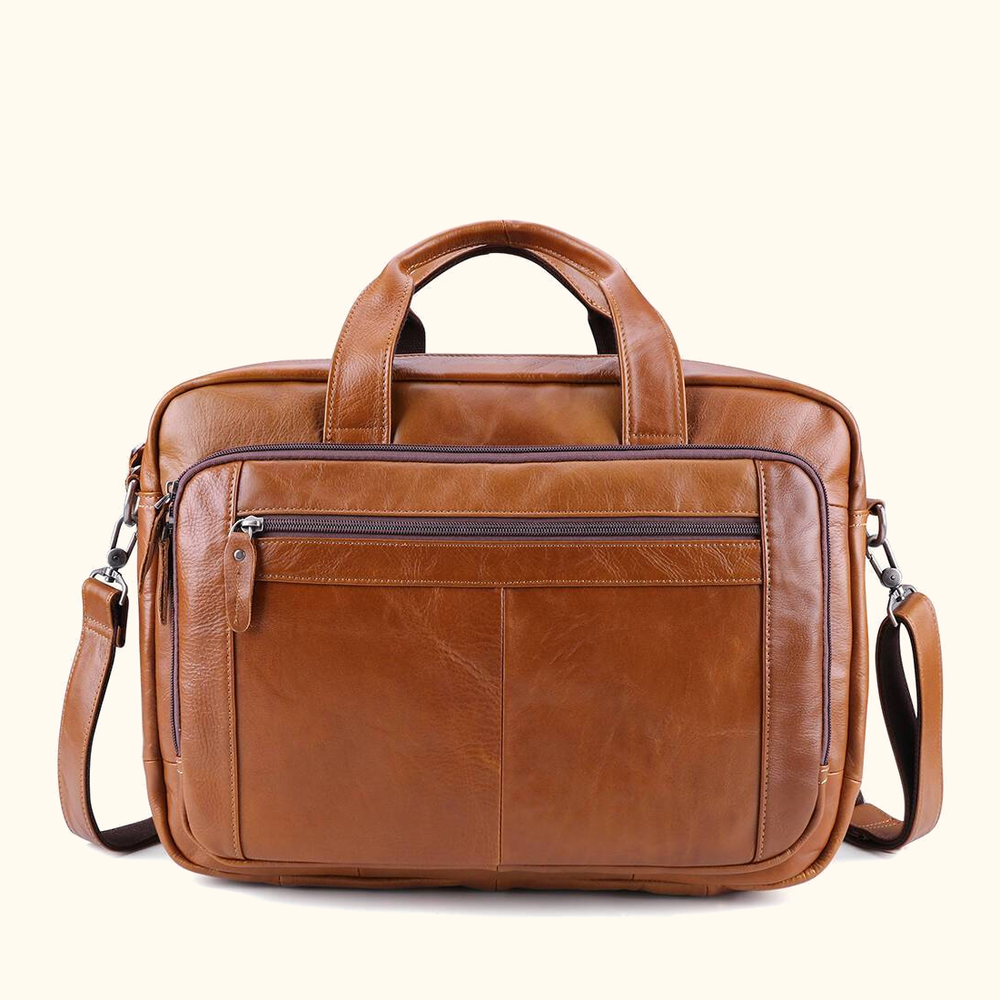 Vintage brown men's leather laptop bag