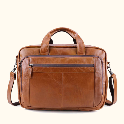 Vintage brown men's leather laptop bag