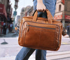 Brown men's laptop bag, side view