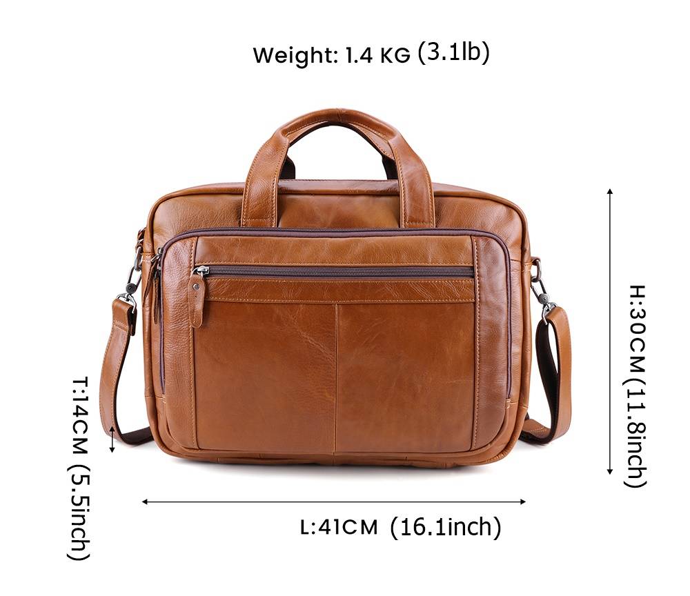 Brown men's laptop bag, leather grain