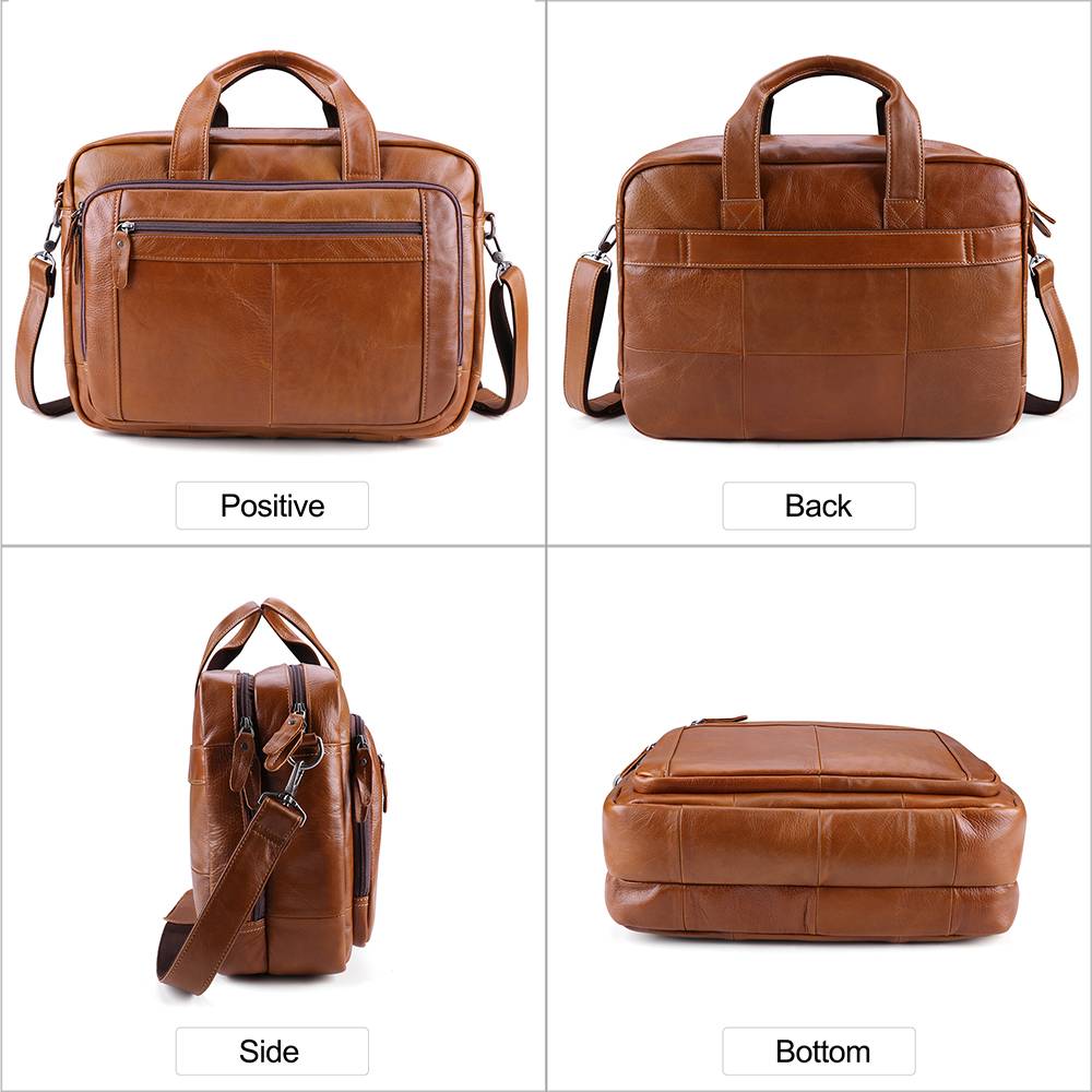 Brown men's laptop bag, back view