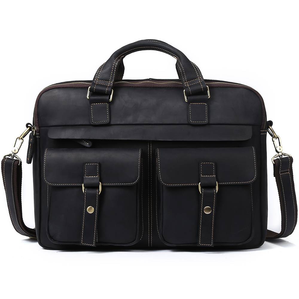 Vintage black men's leather laptop bag