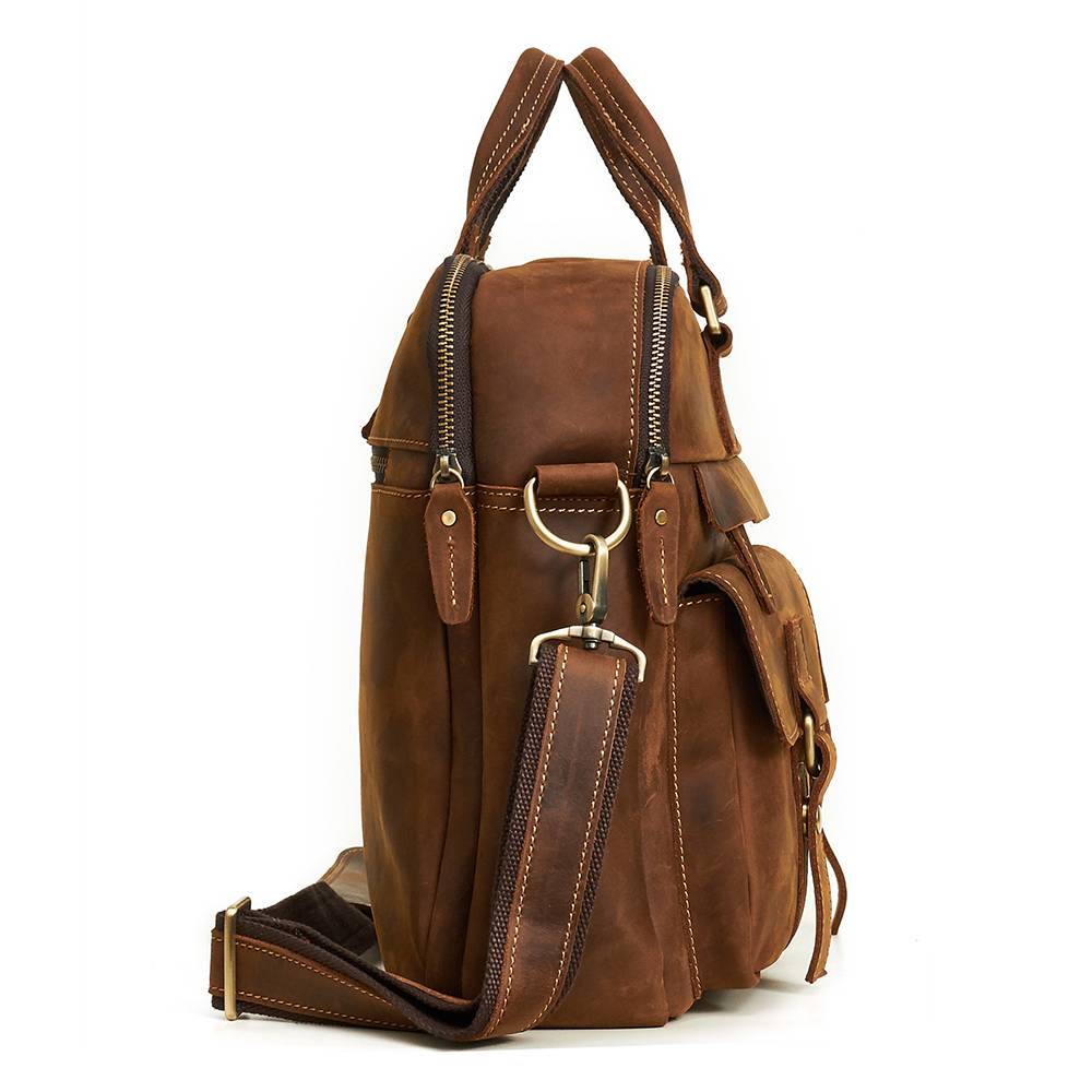 Brown men's laptop bag, interior view