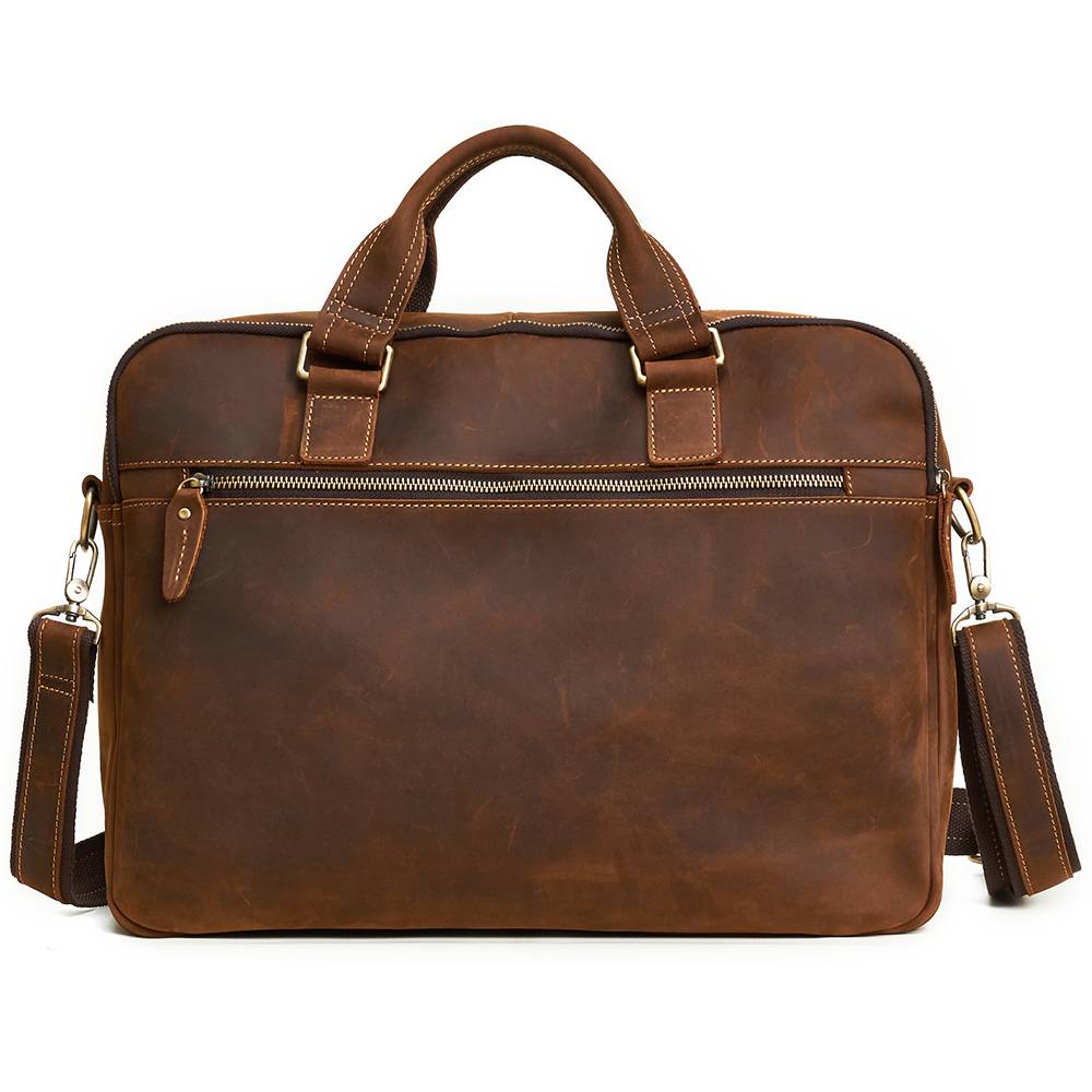 Brown men's laptop bag, hardware detail