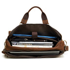 Brown men's laptop bag, strap detail