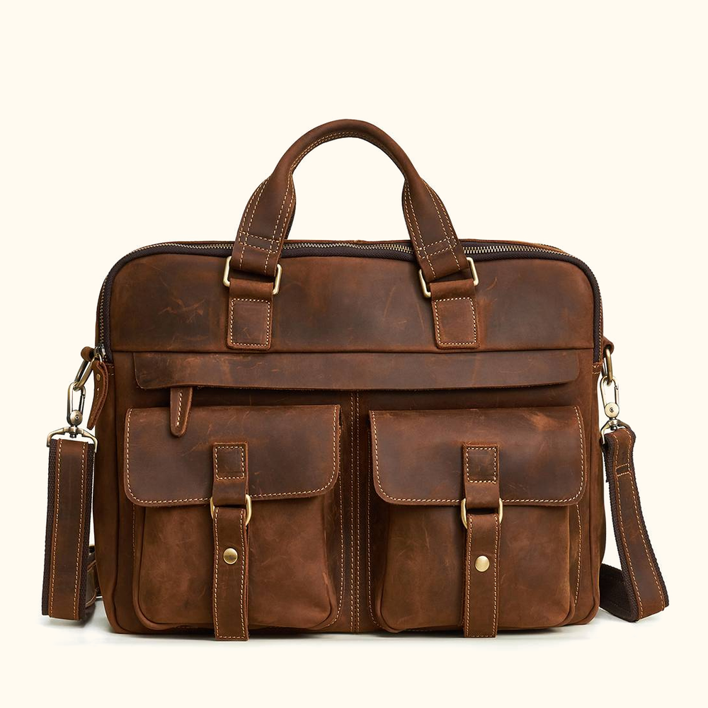 Vintage brown men's leather laptop bag