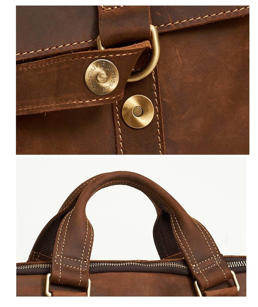 Brown men's laptop bag, side view