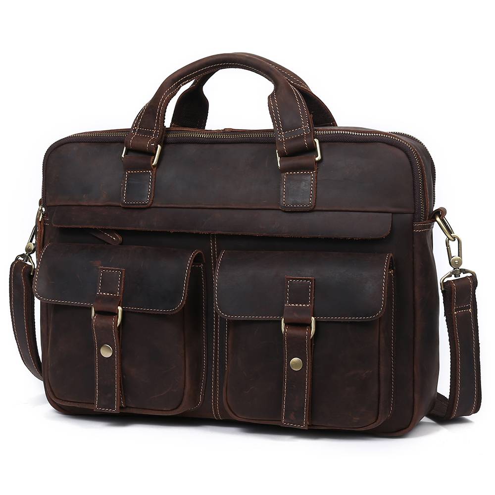 Vintage dark brown men's leather laptop bag