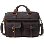 Dark brown men's laptop bag, side view