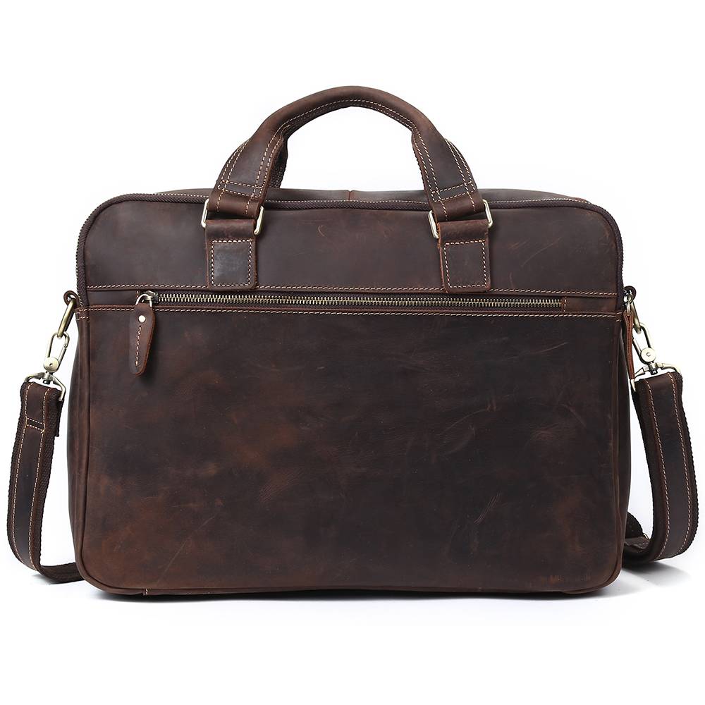 Dark brown men's laptop bag, interior view