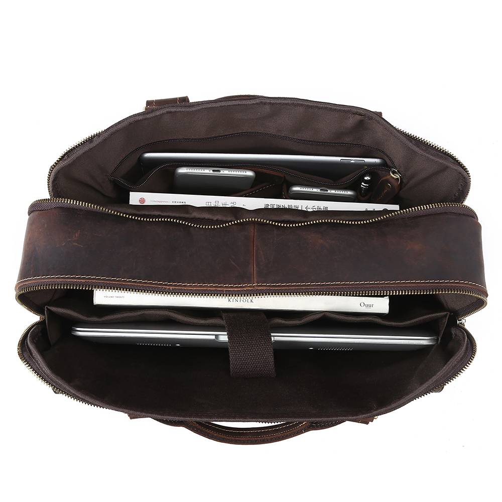 Dark brown men's laptop bag, buckle detail