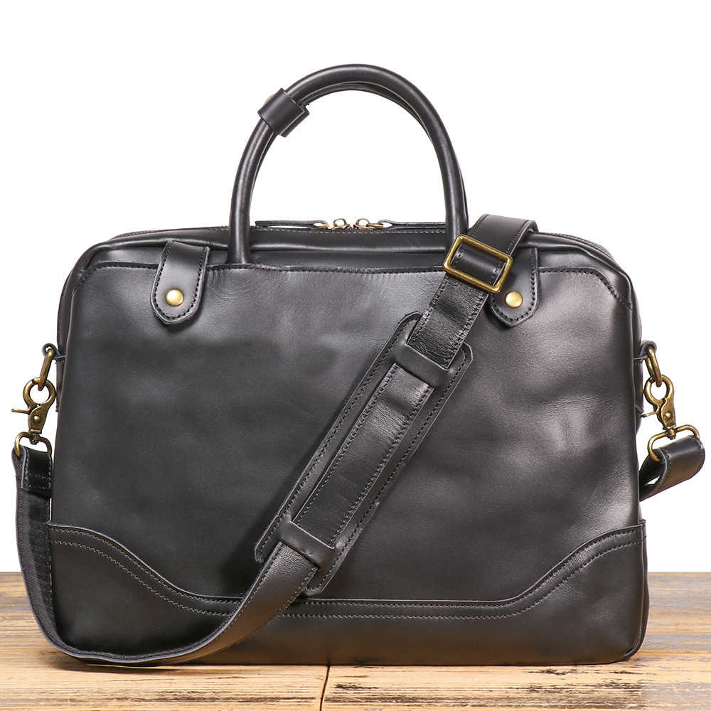 Vintage black men's leather laptop case