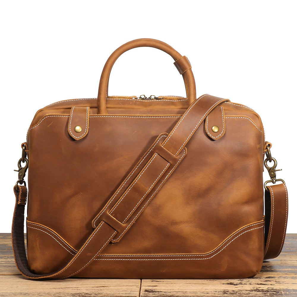Vintage brown men's leather laptop case