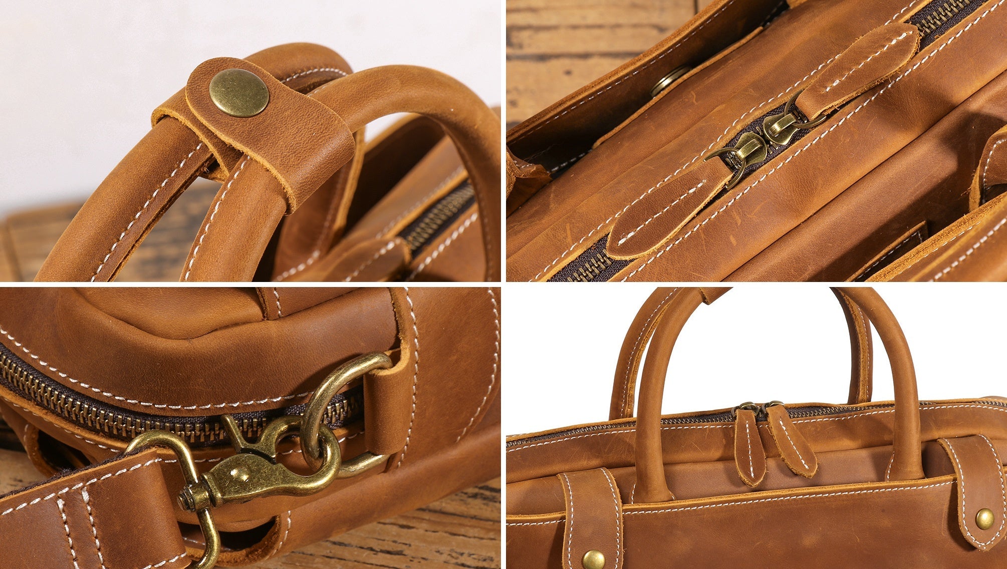 Brown men's laptop case, interior compartments