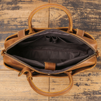 Brown men's laptop case, buckle detail