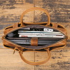 Brown men's laptop case, hardware detail