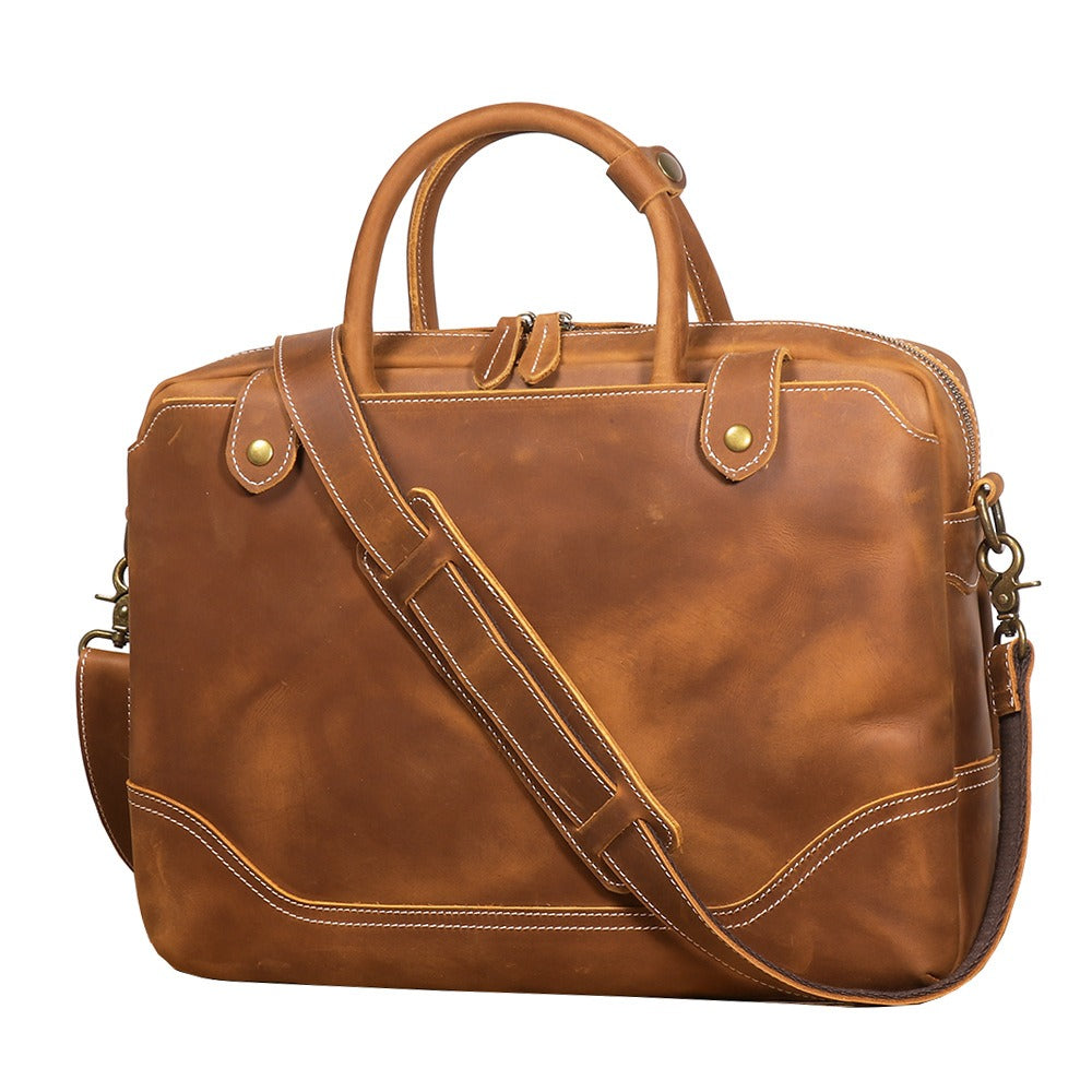 Brown men's laptop case, another angle