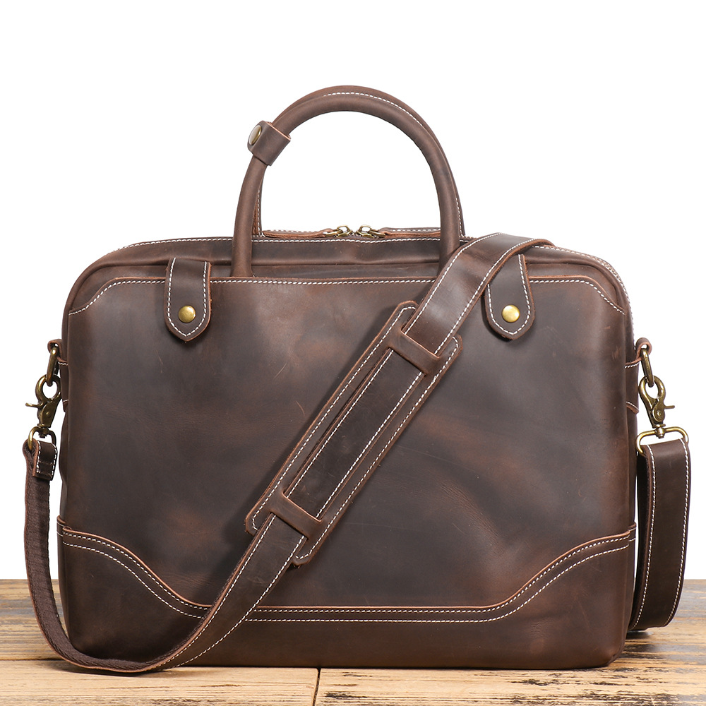 Vintage dark brown men's leather laptop case