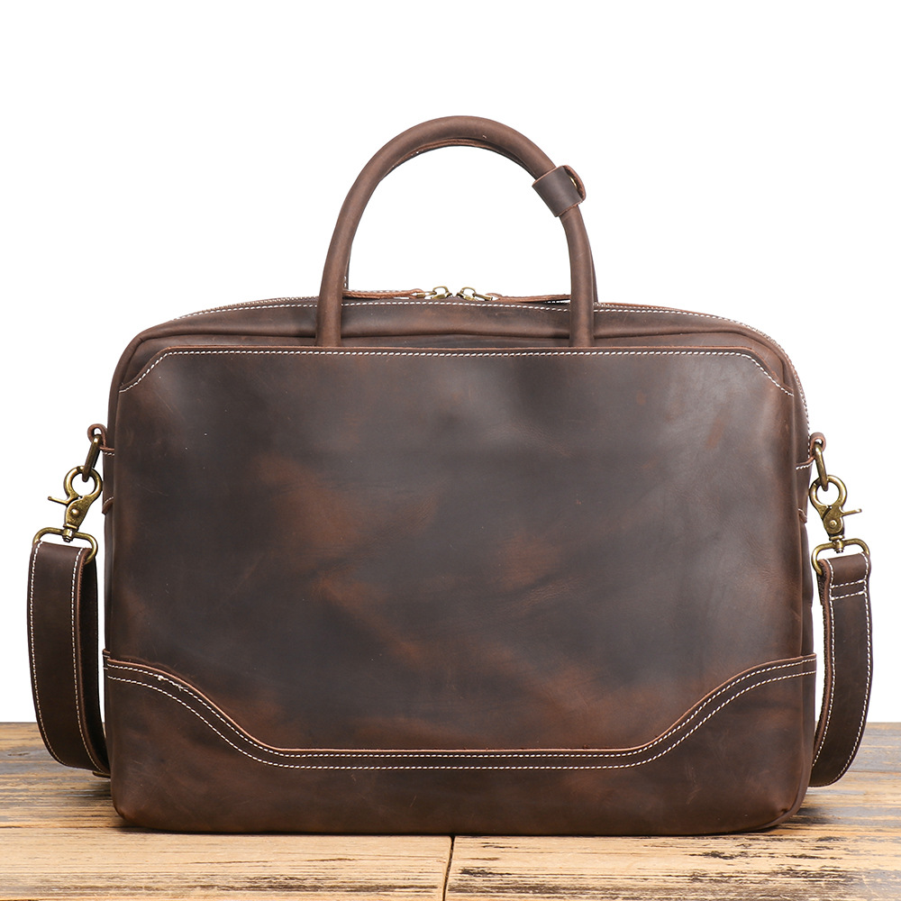 Dark brown men's laptop case, side view
