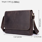 Dark brown men's messenger bag, size chart