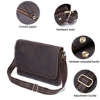 Dark brown men's messenger bag, hardware features