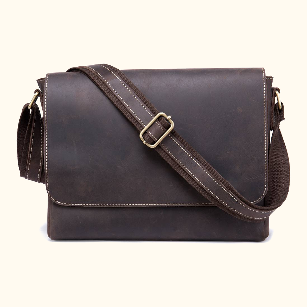 Vintage dark brown men's leather messenger bag