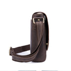 Dark brown men's messenger bag, side view