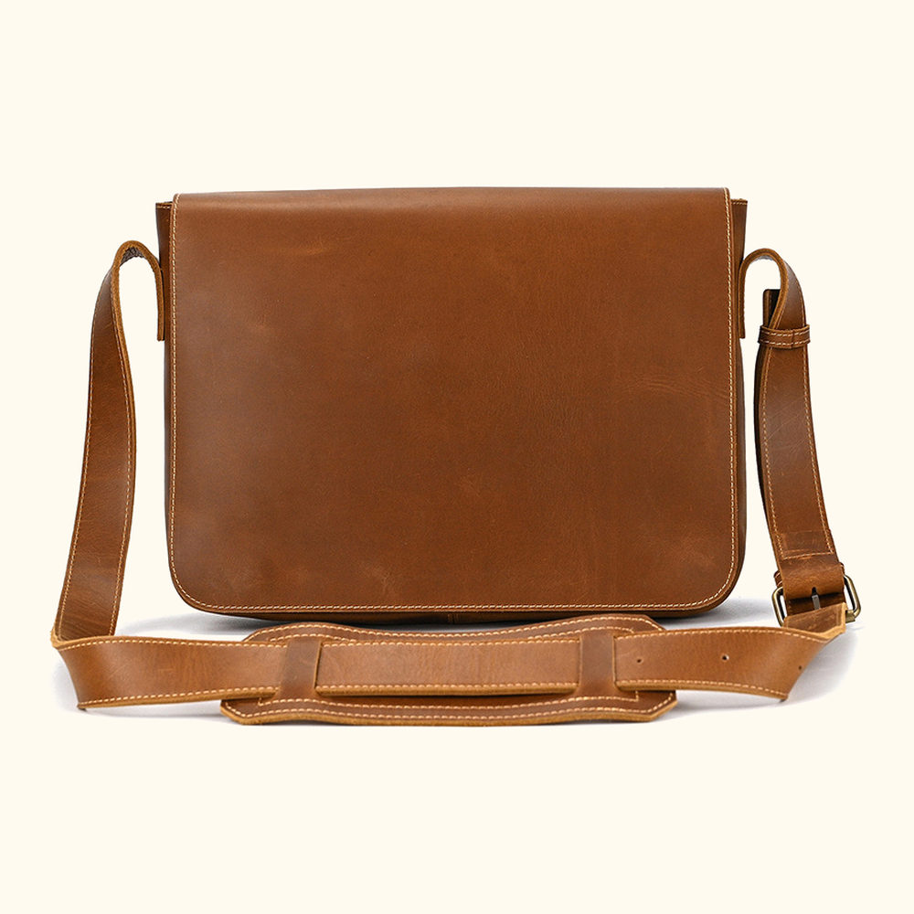 Vintage brown men's leather messenger bag