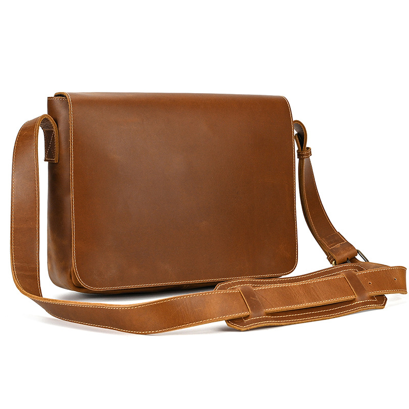 Brown men's messenger bag, another angle