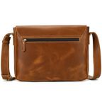 Brown men's messenger bag, front zip pocket